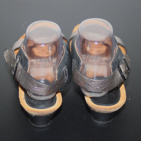 NICE LADIES SOFFT LOW WEDGE SANDALS - BLK/BRONZE LEATHER - 10 WIDE - Picture 4 of 8